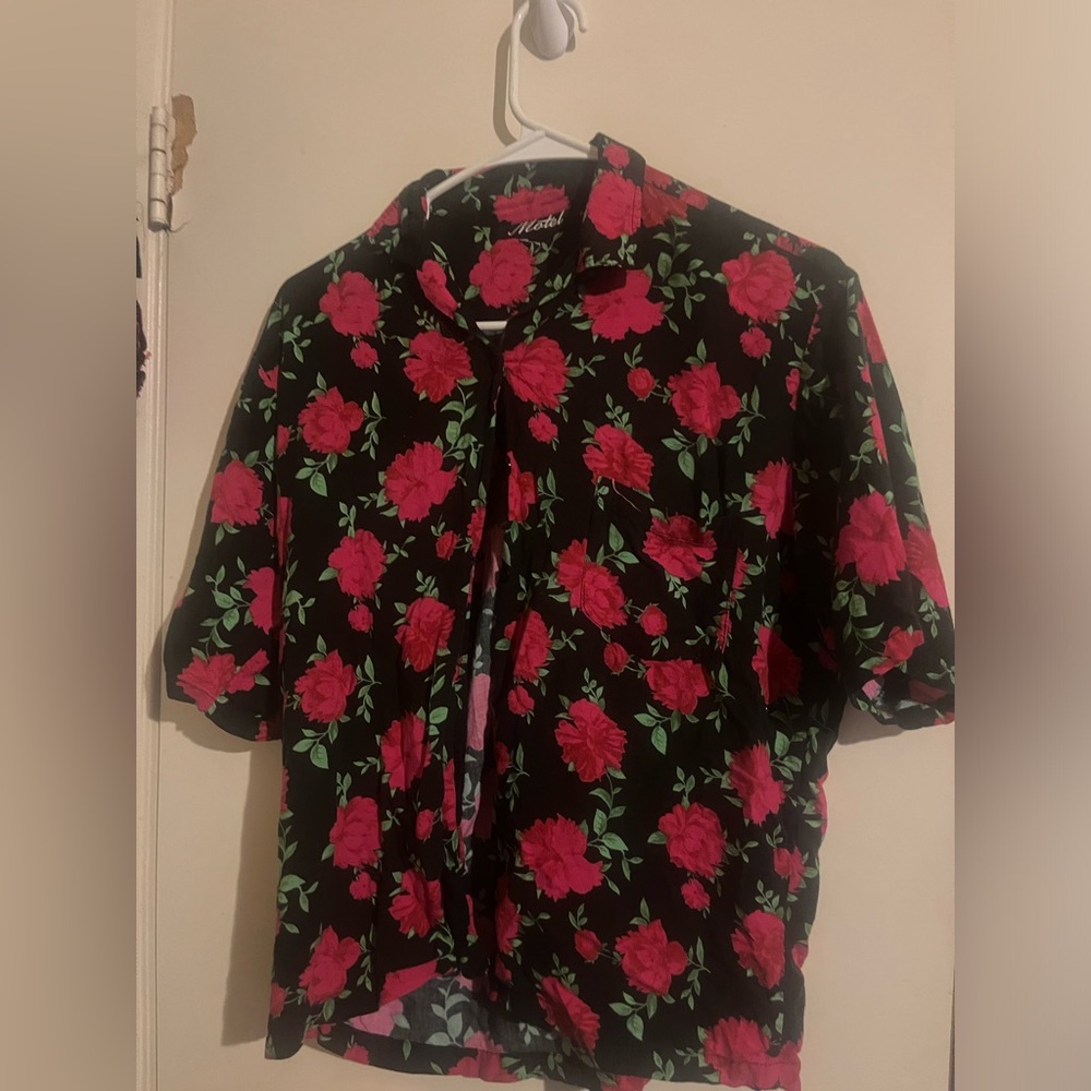 hotpink floral button up